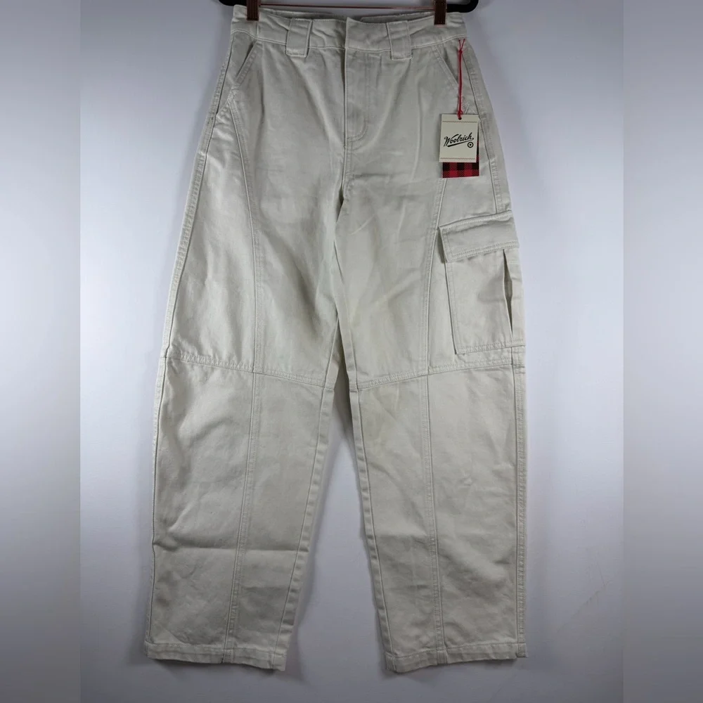 Woolrich × Target Women's Mid-Rise Barrel Leg Cargo Denim Pants Cream Sizes 2-12 - Picture 4 of 15